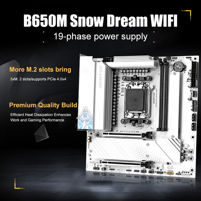 JGINYUE B650M Snow Dream WIFI  - Am5 Micro Atx Pcie 5.0 Motherboard ulasan dan harga