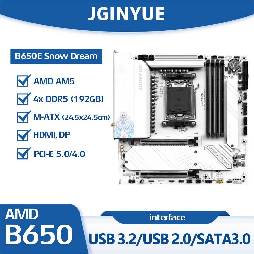 Jginyue B650E Snow Dream Mothe - Am5 Micro Atx Pcie 5.0 Motherboard ulasan dan harga